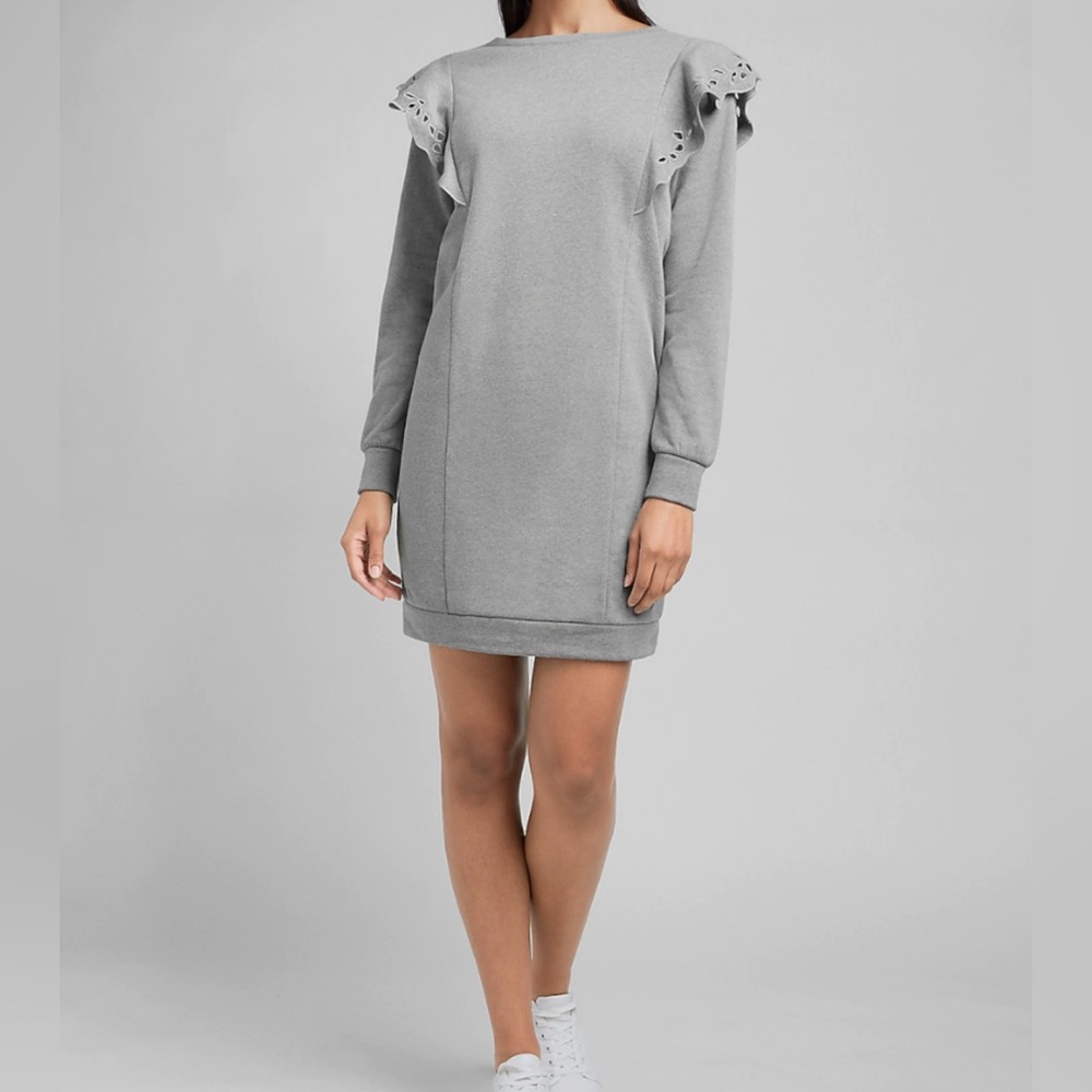 Express Grey Knit Sweater Dress w/ Eyelet Shoulder – Perfect Winter to Spring